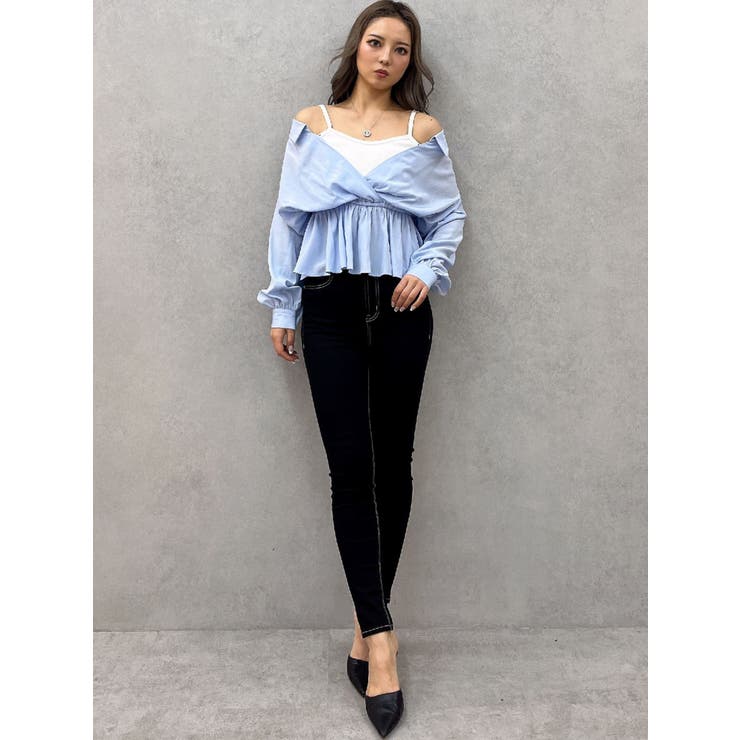 キャミレイヤードオフショルペプラムシャツ | GYDA | 詳細画像46 