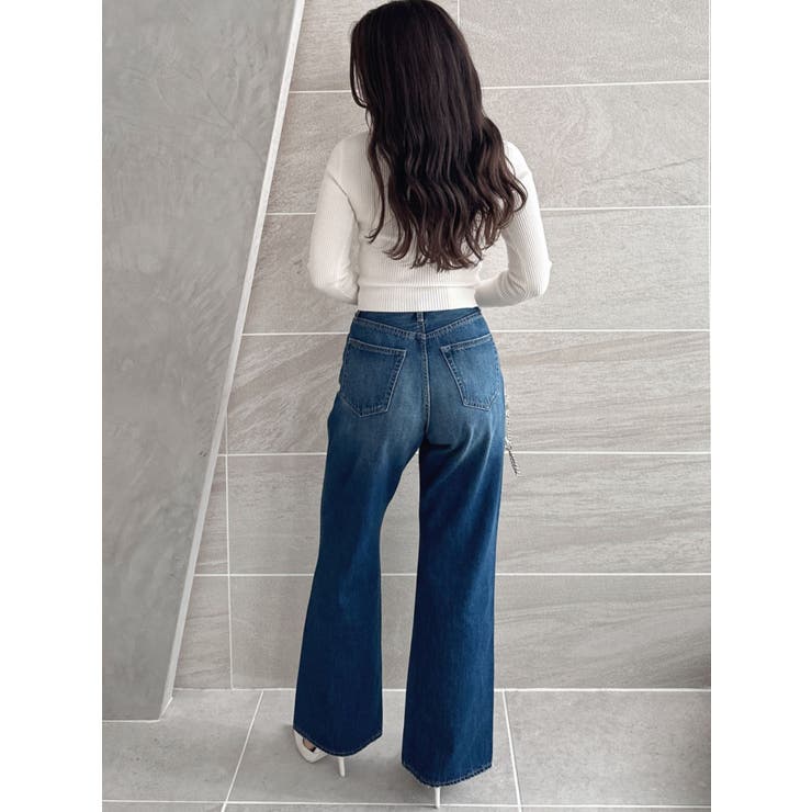 ハイウエストKNEEダメージbijouワイドデニムパンツ | GYDA | 詳細画像31 