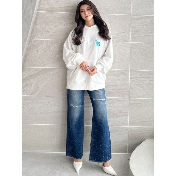 ハイウエストKNEEダメージbijouワイドデニムパンツ | GYDA | 詳細画像34 