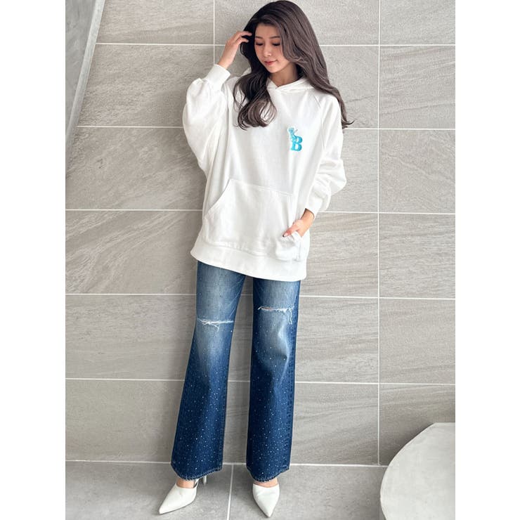 ハイウエストKNEEダメージbijouワイドデニムパンツ | GYDA | 詳細画像35 