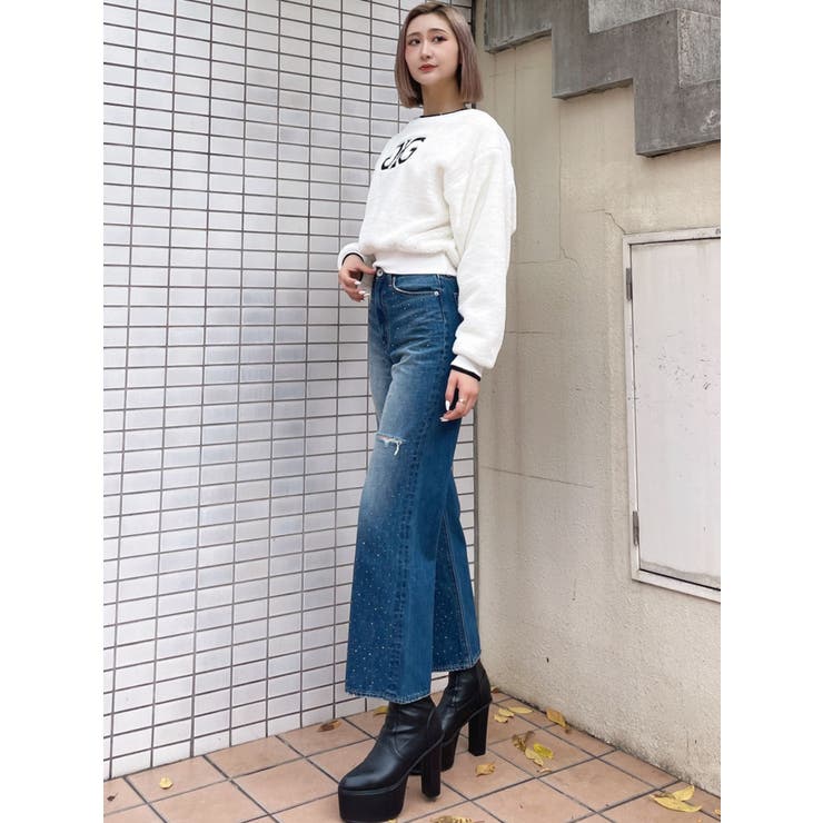 ハイウエストKNEEダメージbijouワイドデニムパンツ | GYDA | 詳細画像38 