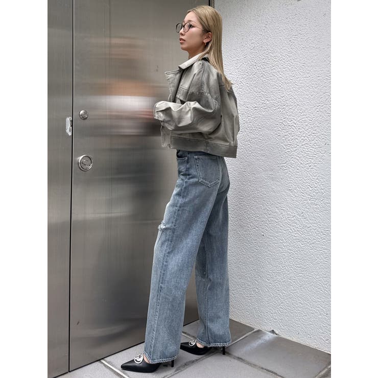 ハイウエストKNEEダメージbijouワイドデニムパンツ[品番