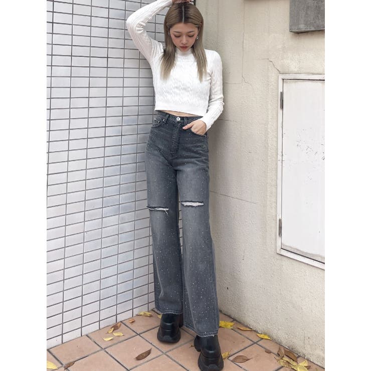 ✔️定価¥13,200【新品未使用】rienda ハイライズワイドデニムPT