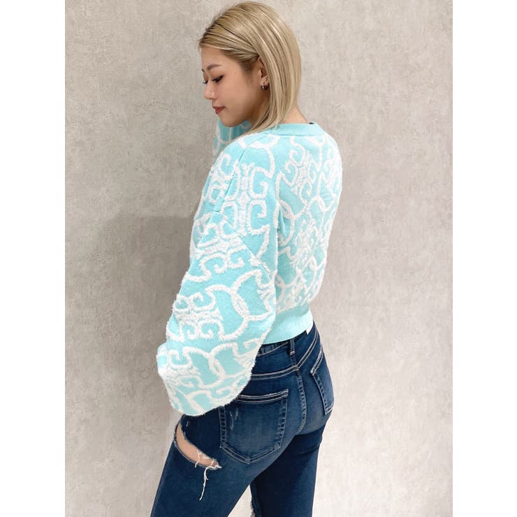 ✧1点物✧ガラスパーツ✧クリスタルガラス✧MoonLight✧ガラスストーン✧ Symmetry GYDAチェーンロゴラメニットトップス[品番：MKSW0062410