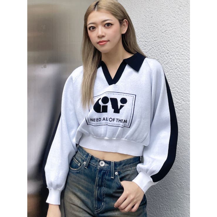 トップス c0mi dot ribbon sweat / gray round GY BICOLOR POLOニットトップス[品番：MKSW0061652]｜GYDA