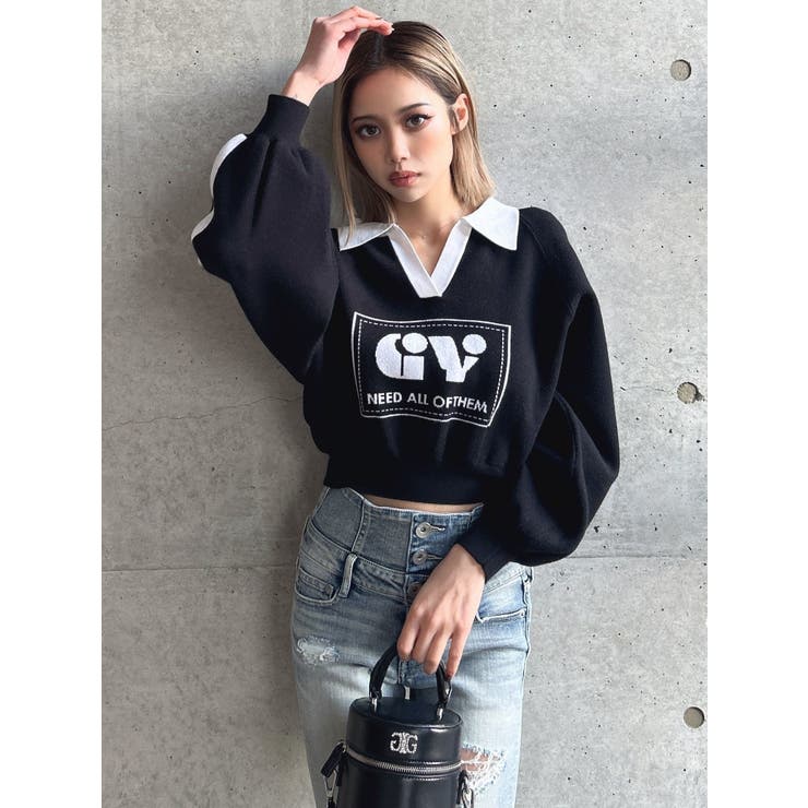 round GY BICOLOR POLOニットトップス[品番：MKSW0061652]｜GYDA