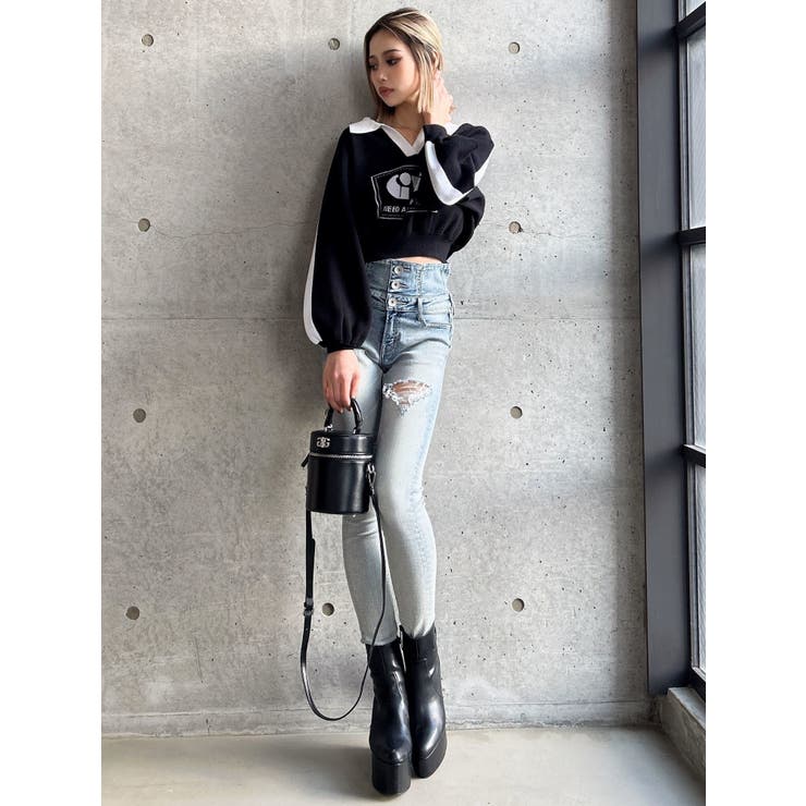 round GY BICOLOR POLOニットトップス[品番：MKSW0061652]｜GYDA