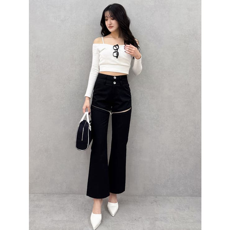 カシュクールデザインオフショルトップス（Tシャツ/カットソー