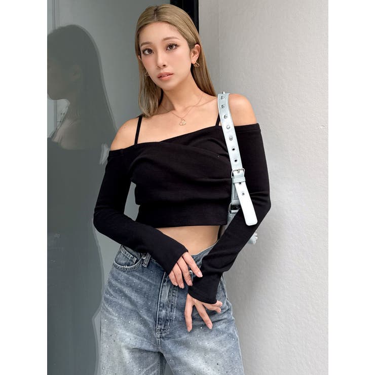 カシュクールデザインオフショルトップス[品番：MKSW0062456