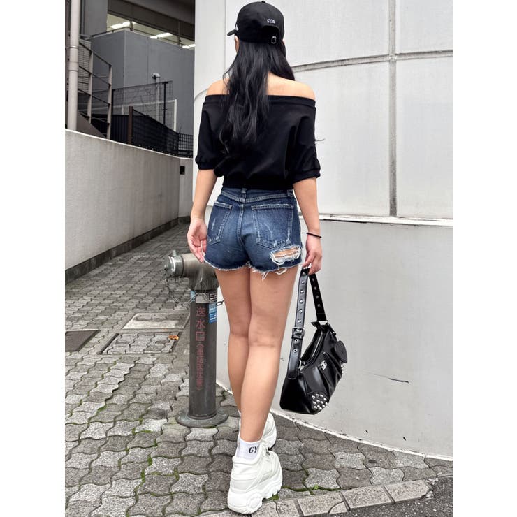 ハイウエストBACK RIPPEDデニムショートパンツ | GYDA | 詳細画像18 