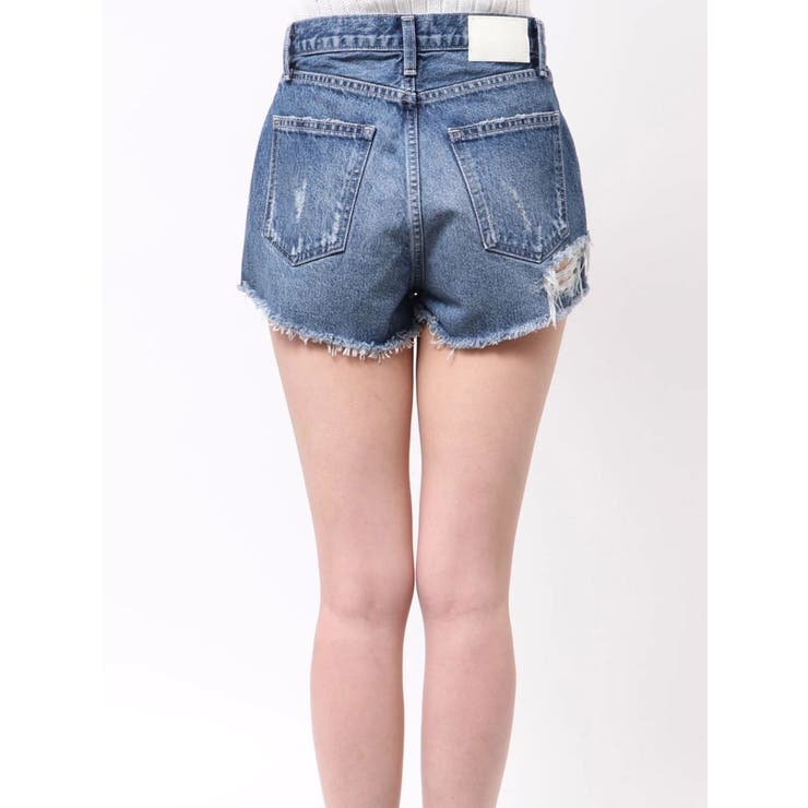 ハイウエストBACK RIPPEDデニムショートパンツ[品番