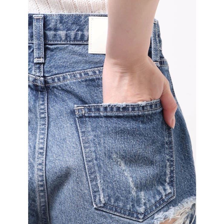ハイウエストBACK RIPPEDデニムショートパンツ[品番