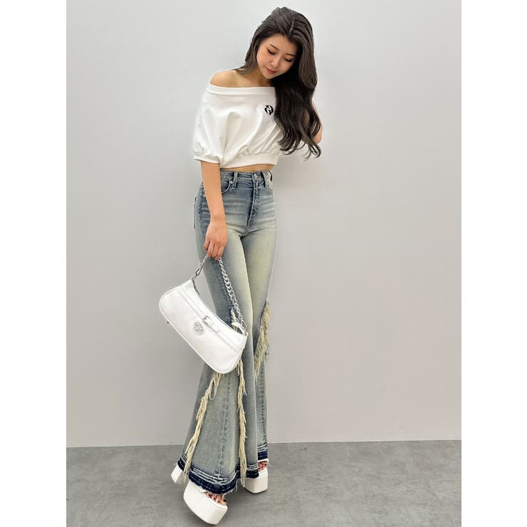 新品 GYDA ハイウエスト サイド フリンジ フレア デニム パンツ ジェイダ GYDA ジーンズ デニム デニムパンツ ハイウエストSIDEフリンジ