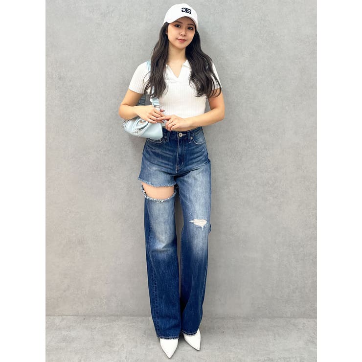 BACK OPENハーフスリーブPOLOニットトップス | GYDA | 詳細画像12 