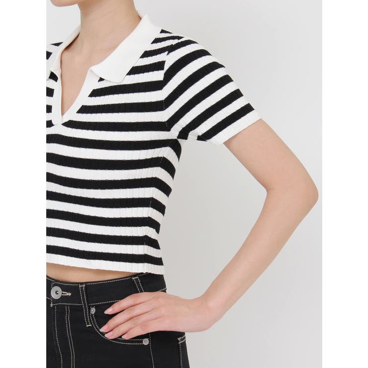 BACK OPENハーフスリーブPOLOニットトップス | GYDA | 詳細画像24 