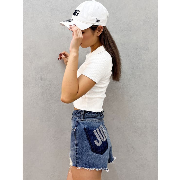 BACK OPENハーフスリーブPOLOニットトップス | GYDA | 詳細画像36 