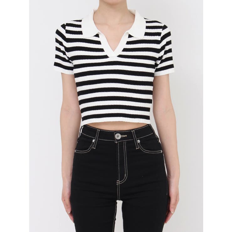 BACK OPENハーフスリーブPOLOニットトップス | GYDA | 詳細画像40 