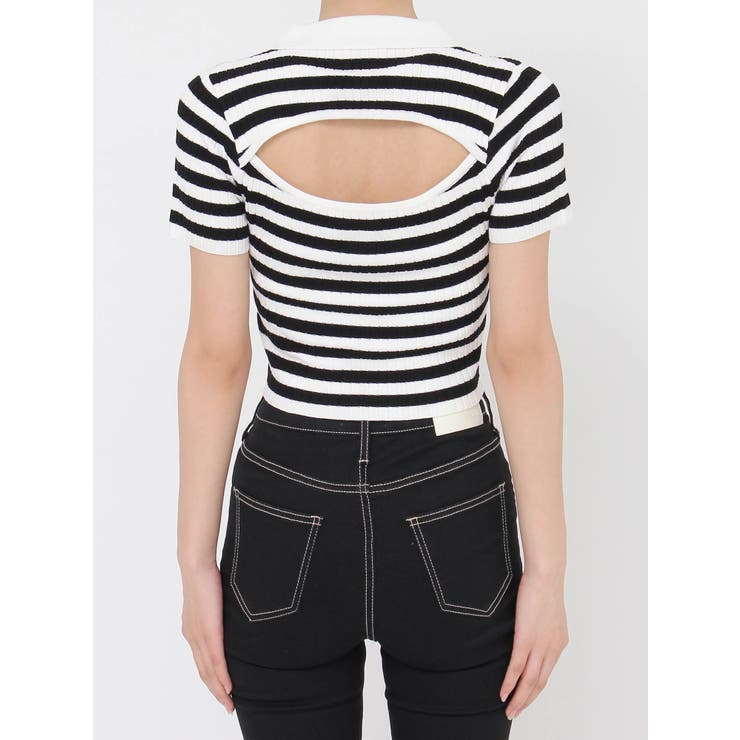 BACK OPENハーフスリーブPOLOニットトップス | GYDA | 詳細画像42 