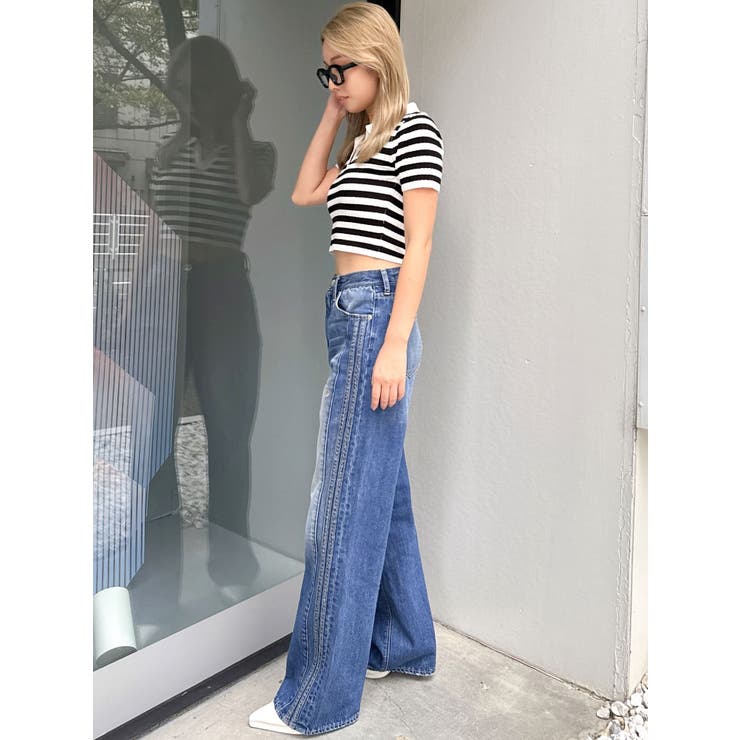 BACK OPENハーフスリーブPOLOニットトップス | GYDA | 詳細画像5 