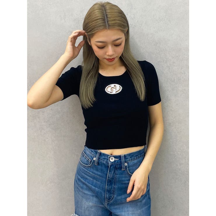 GD bijou MOLDハーフスリーブニットトップス[品番:MKSW0062769 GD bijou MOLDハーフスリーブニットトップス[品番:MKSW0062769