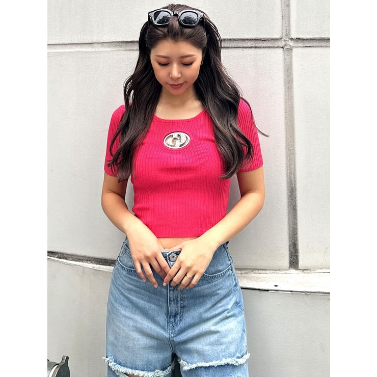 タグ付新品GYDA☆GD bijou MOLDハーフスリーブニットトップス☆ GD bijou MOLDハーフスリーブニットトップス（Tシャツ