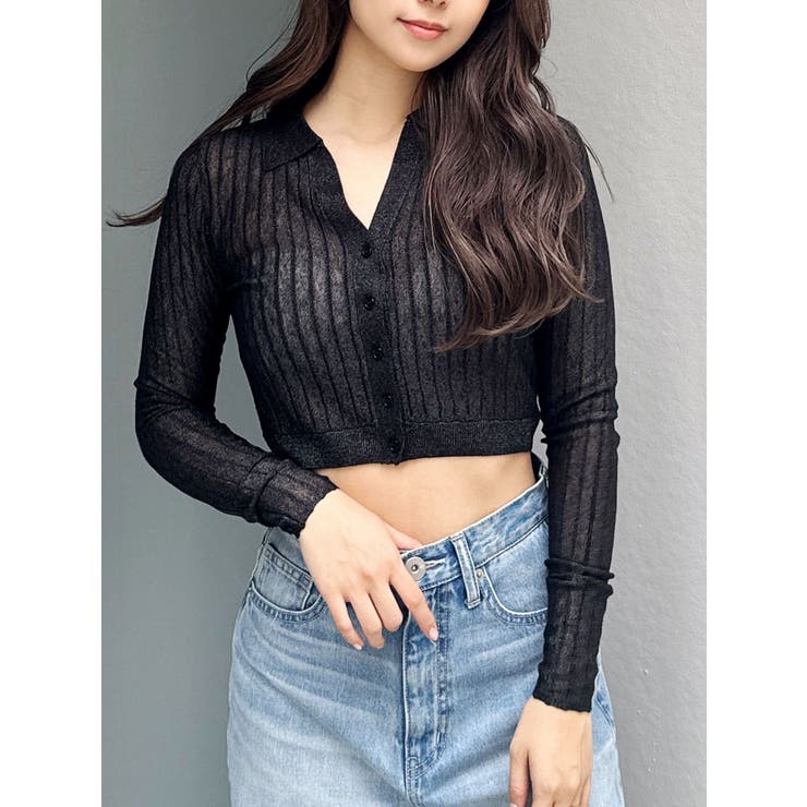 ブラック | シアーニットポロトップス | GYDA