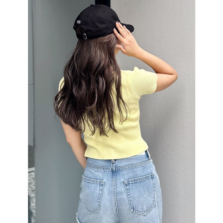 ハーフスリーブブリーチWファスナーリブニットトップス | GYDA | 詳細画像13 