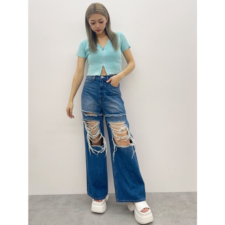 ハーフスリーブブリーチWファスナーリブニットトップス | GYDA | 詳細画像35 