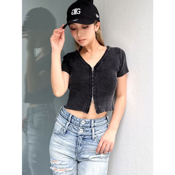 ハーフスリーブブリーチWファスナーリブニットトップス | GYDA | 詳細画像7 