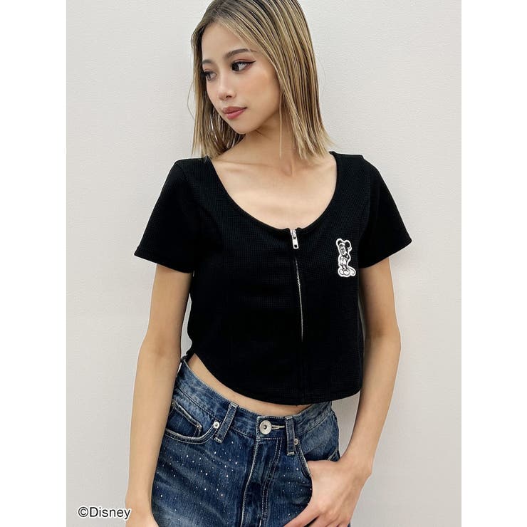 ブラック | Mickey Mouse / フロントZIPワッフルトップス | GYDA