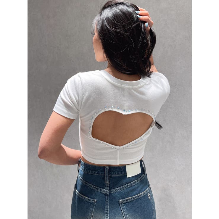 オフホワイト | BACK OPEN bijou heartトップス | GYDA