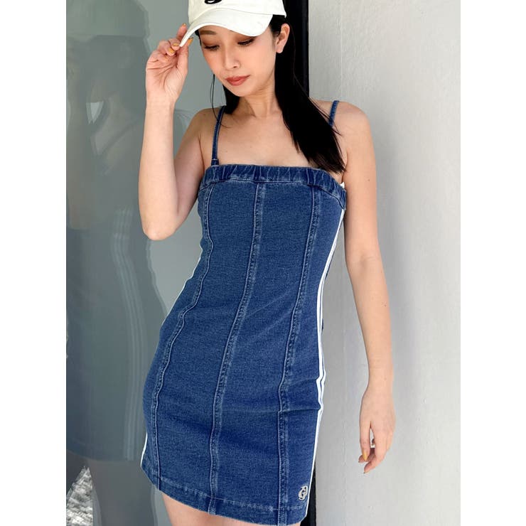 ブルー | GD SIDE 2ラインカットデニムベアワンピース【SETUP着用可】 | GYDA