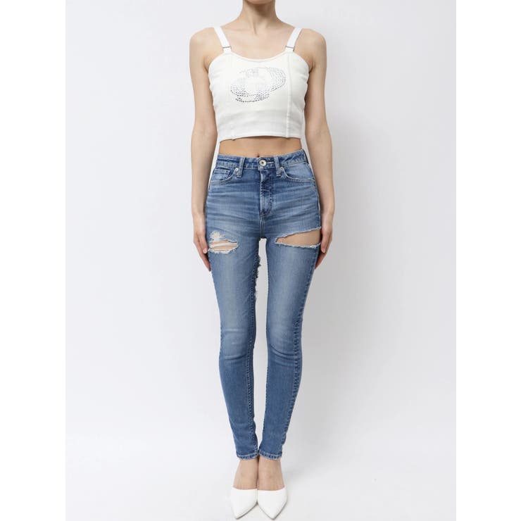 ミドルウエストSIDE CUT INNER DAMAGEスキニーデニムパンツ | GYDA | 詳細画像22 