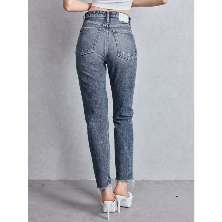 GYDA ハイウエストパンツ ハイウエストfront and backダメージワイドデニムパンツ[品番