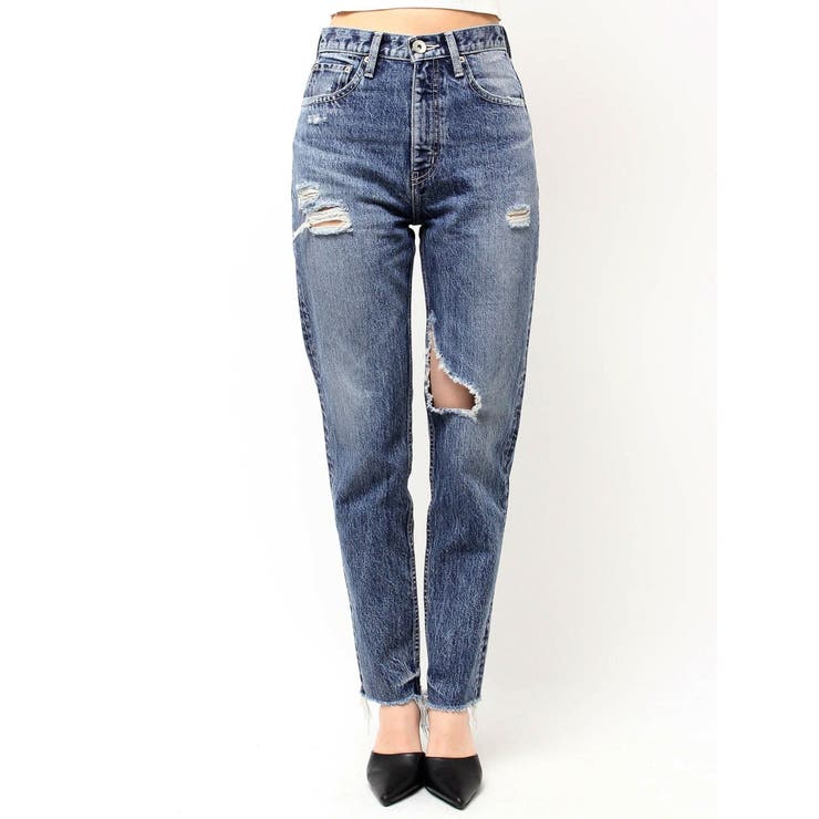 GYDA ハイウエストVintage Edge ダメージストレートデニムパンツS ハイウエストVintage Edge ダメージストレートデニムパンツ[品番