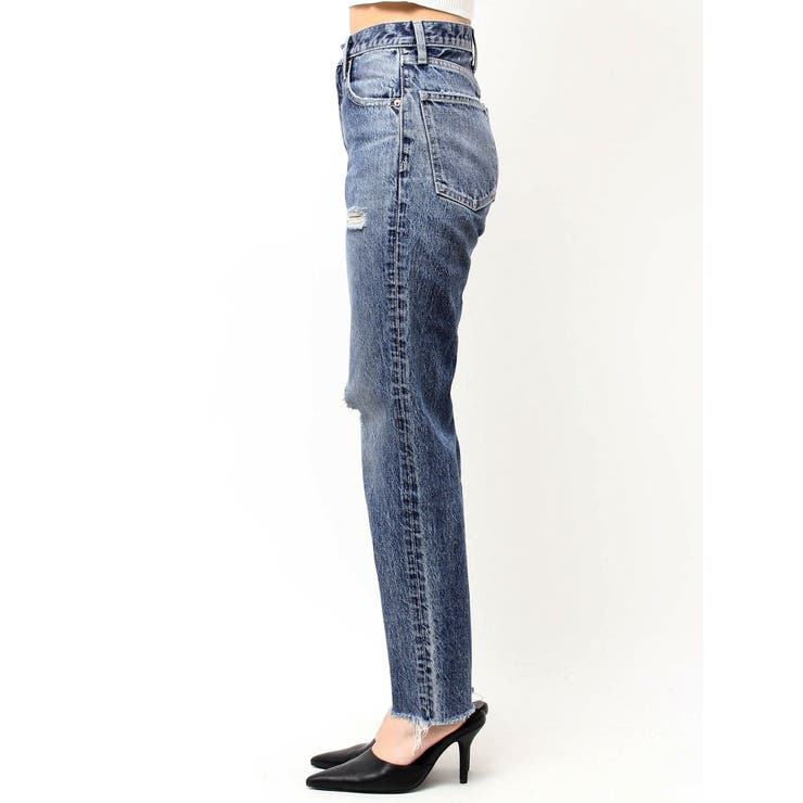 GYDA / Vintage Edge ダメージストレートデニムパンツ ハイウエストVintage Edge ダメージストレートデニムパンツ[品番