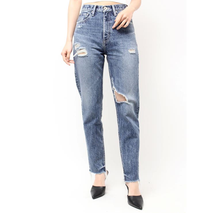 ハイウエストVintage Edge ダメージストレートデニムパンツ[品番 ハイウエストVintage Edge ダメージストレートデニムパンツ[品番