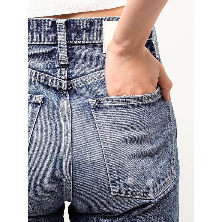 GYDA ハイウエストVintage Edge ダメージストレートデニムパンツS セール】ハイウエストVintage Edge ダメージストレートデニム