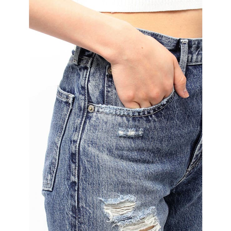 ハイウエストVintage Edge ダメージストレートデニムパンツ[品番