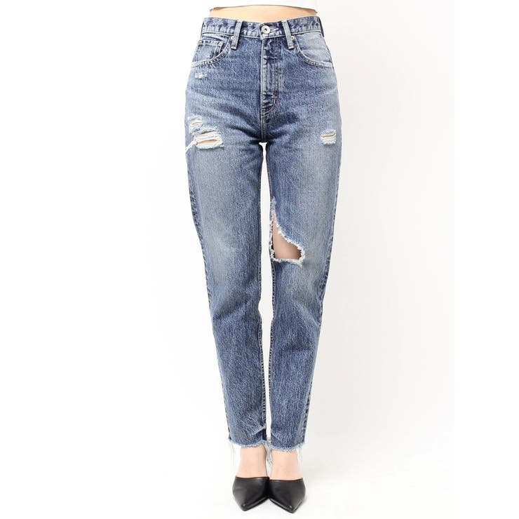 ハイウエストVintage Edge ダメージストレートデニムパンツ[品番 ハイウエストVintage Edge ダメージストレートデニムパンツ[品番