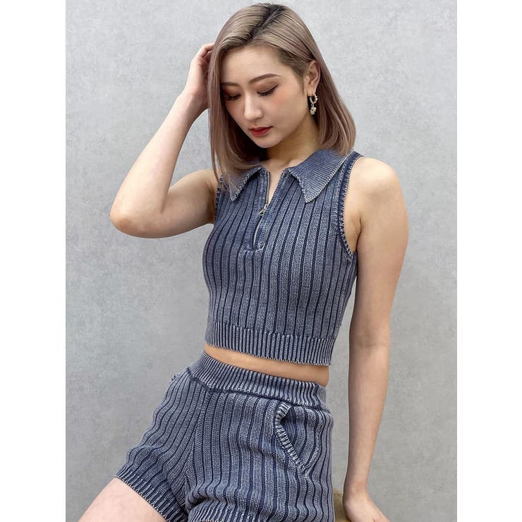 ハーフZIPノースリブリーチポロニットトップス | GYDA | 詳細画像10 