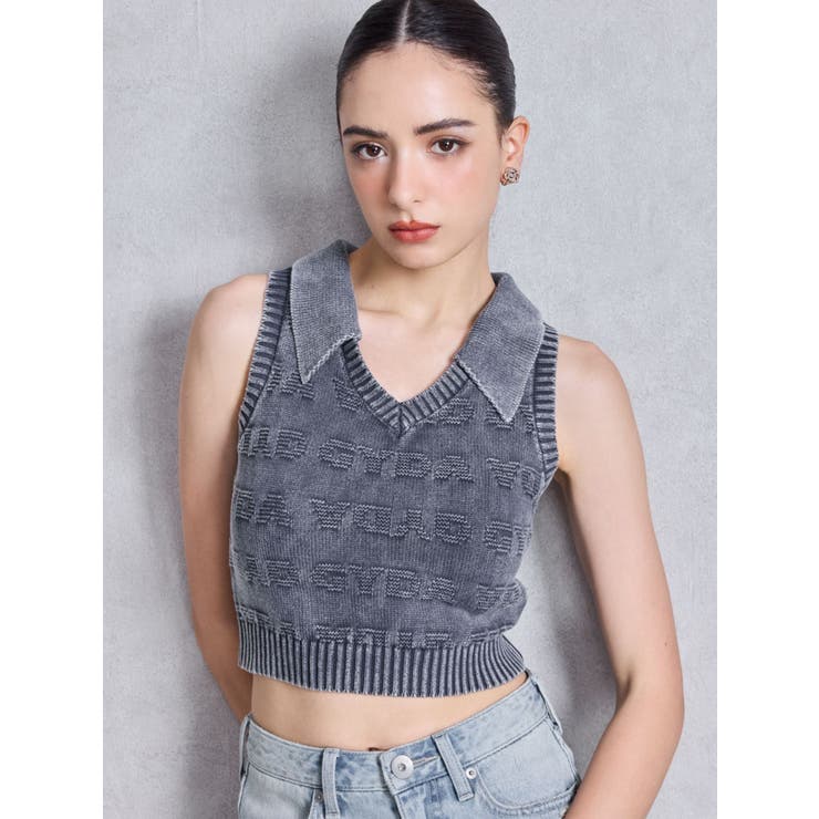 ネイビー | GYDAjacquardブリーチニットトップス | GYDA