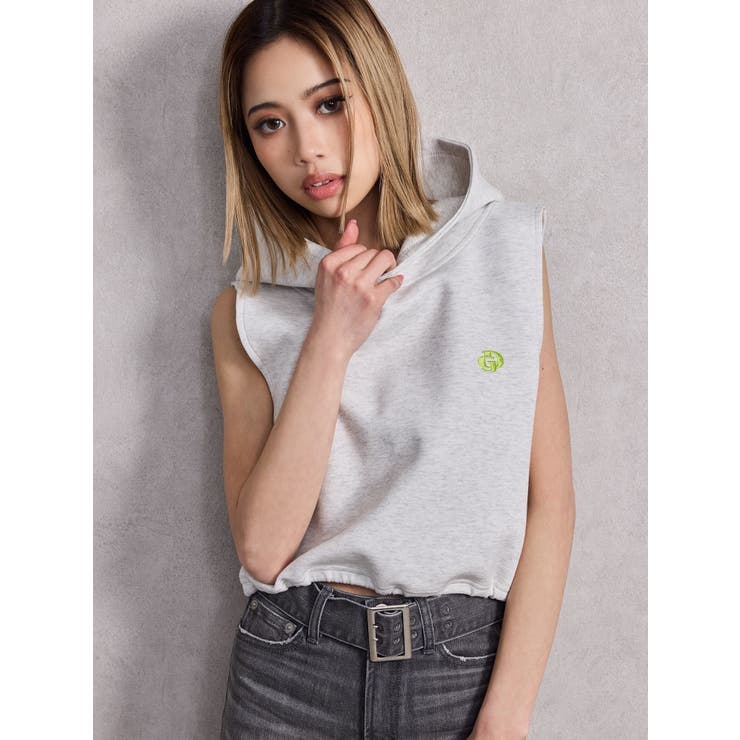 ライトグレー | GD HEM スピンドルノースリショートパーカー | GYDA