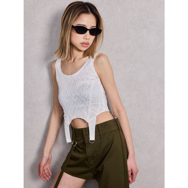 Mix material コルセットデザイントップス | GYDA | 詳細画像9 