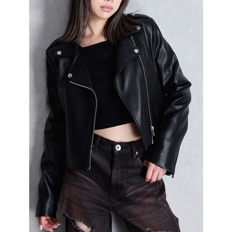 DT♪ 1ADDA フェイクレザージャケット 関税込 フェイクレザーライダースジャケット[品番：MKSW0065847]｜GYDA