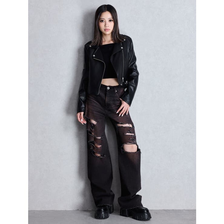 フェイクレザーライダースジャケット[品番：MKSW0065847]｜GYDA