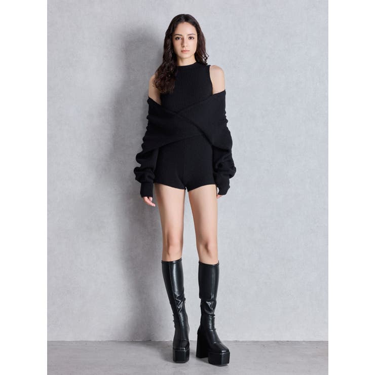 アームギャザーレイヤードニットロンパース | GYDA | 詳細画像7 