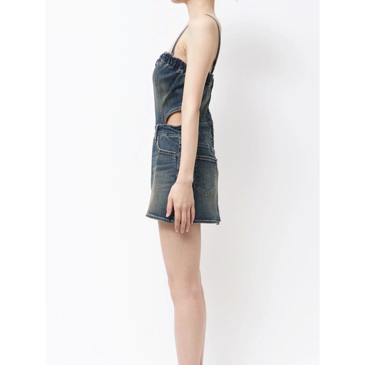 GYDA デニムワンピース サロペット フロントZIPタイトデニムワンピース