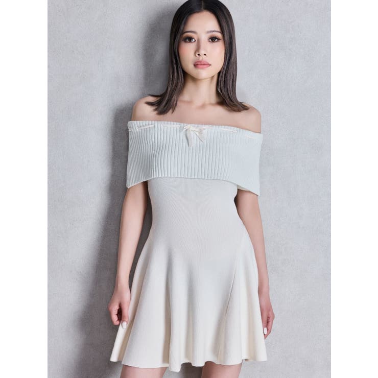 ラメオフショルリボンハーフスリーブニットワンピース | GYDA | 詳細画像2 