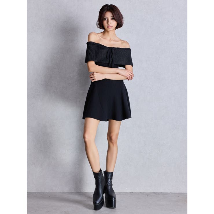 ラメオフショルリボンハーフスリーブニットワンピース | GYDA | 詳細画像7 